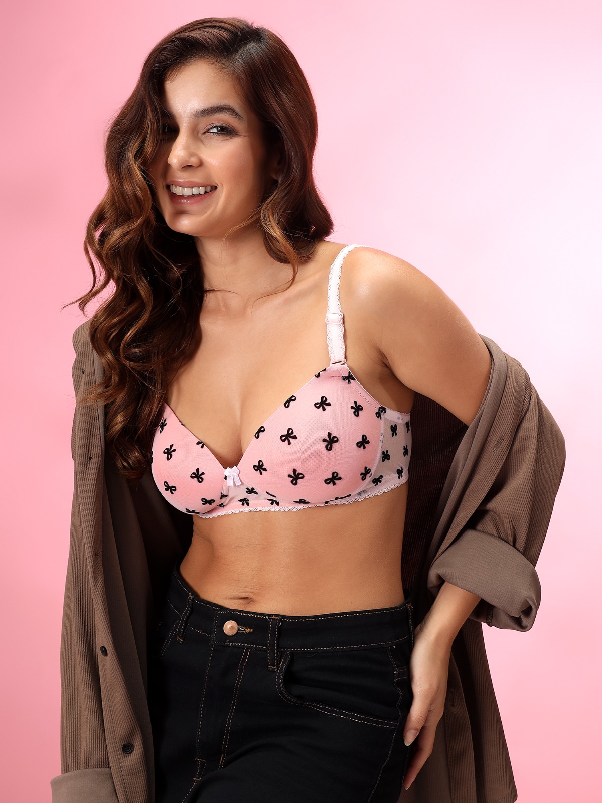 Bow Print Pink Bra