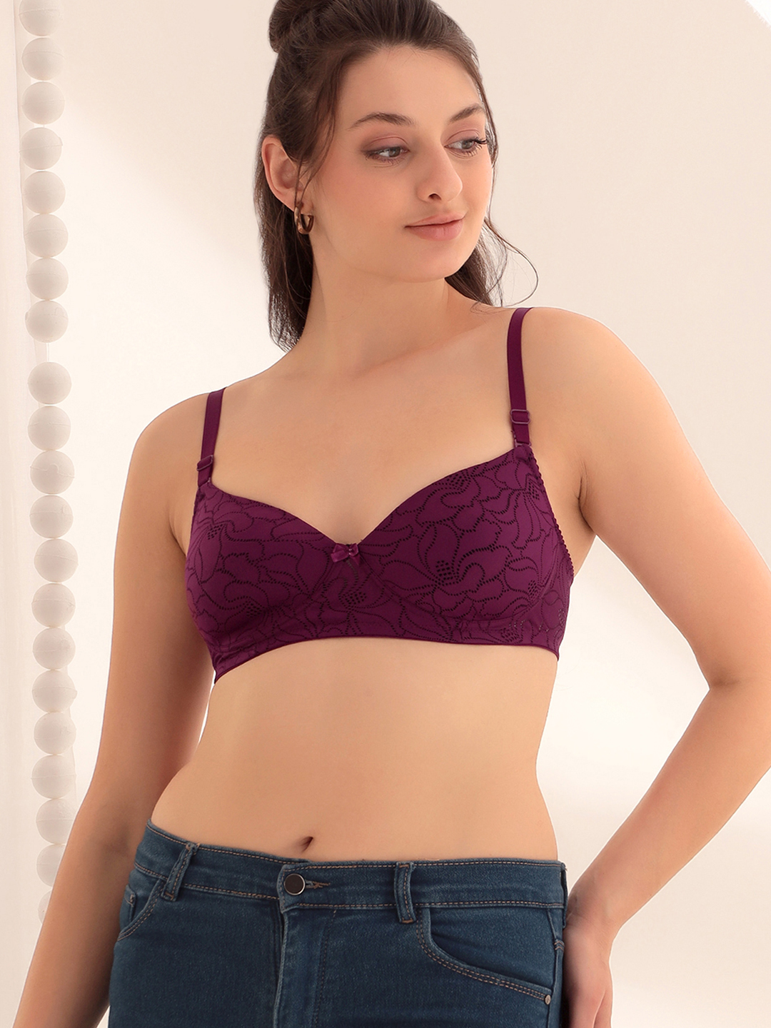 Floral Printed Purple Bra